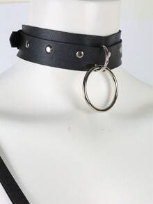 Dây chuyền choker phong cách đường phố Gothic Punk bằng da PU với vòng chữ O có thể điều chỉnh, phù hợp cho cả nam và nữ, hoàn hảo cho các bữa tiệc. - màu đen - Xem 5