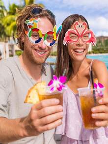 16pcs Hawaiian Theme Party Decorations: Paper Funny Glasses, Tropical Costume Props, Photo Booth Decor - Suitable For Summer Parties, Beach Themed Events And Party Favors (Assorted Styles) - 彩色 - 查看 6