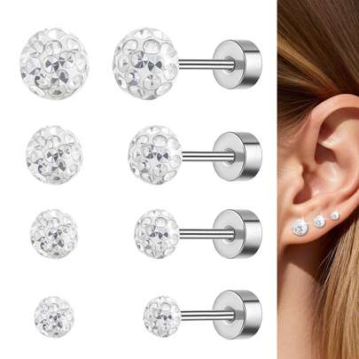 4 pares de pendientes de titanio G23, juego de pendientes con cierre de tornillo hipoalergénico, adecuado para mujeres y niñas con orejas sensibles, con cierre de tornillo, joyería para el cartílago de la oreja