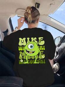 Disney Women's "Monster Power Company" "Big Eye" T-Shirt-Casual Short-Sleeved T-Shirt In Spring, Summer And Autumn, Disneyland-Inspired Casual Wear, Fashionable Loose-Fitting Shirts And Disney Shirts. - Black - View 1