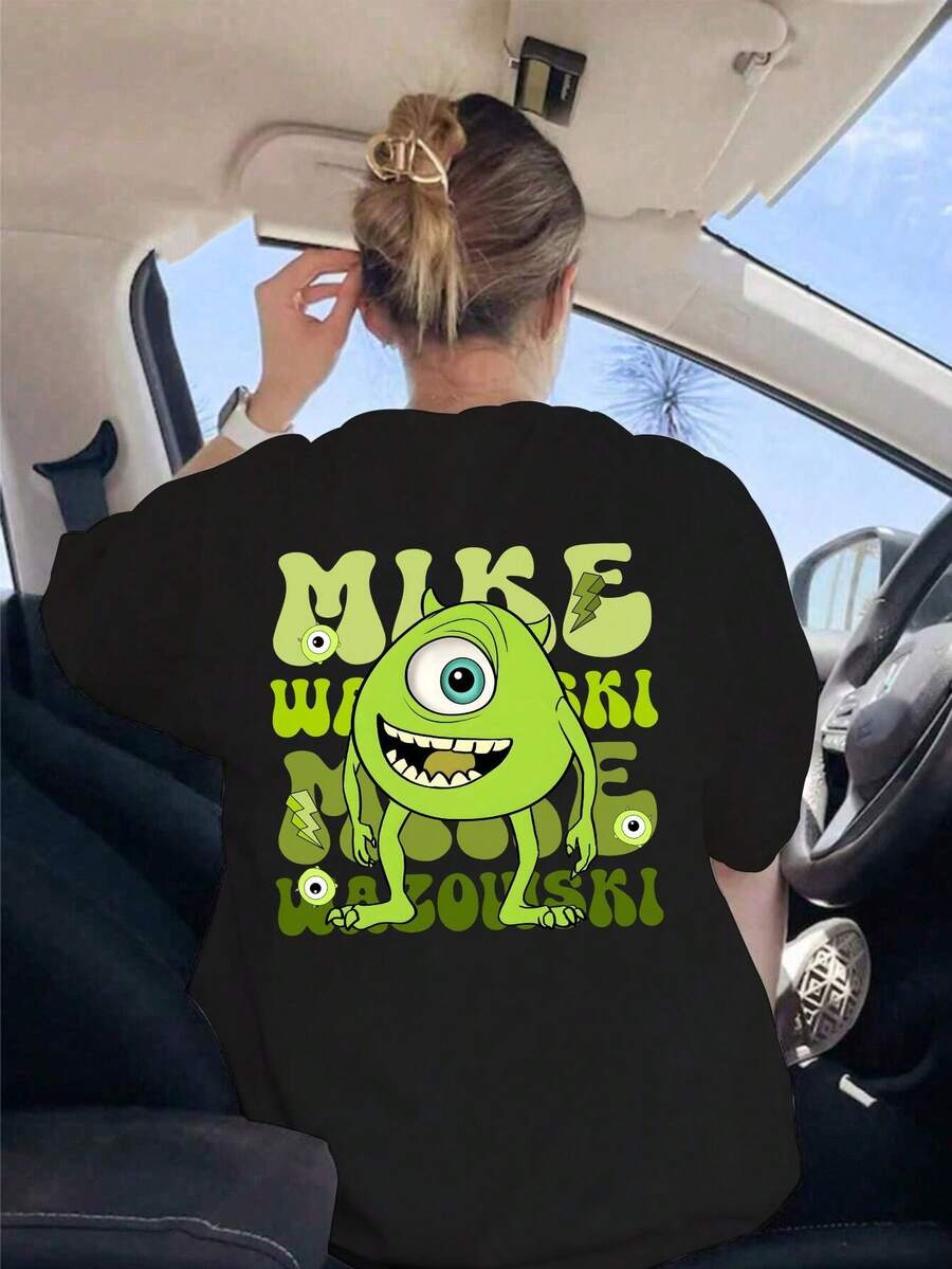 Disney Women's "Monster Power Company" "Big Eye" T-Shirt-Casual Short-Sleeved T-Shirt In Spring, Summer And Autumn, Disneyland-Inspired Casual Wear, Fashionable Loose-Fitting Shirts And Disney Shirts. - Black - View 1