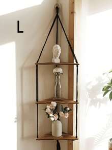1 peça Prateleira de canto decorativa flutuante de parede em estilo boêmio preto, suporte triangular moderno para canto em estilo casa de campo com detalhes de contas e borlas, prateleira de armazenamento que economiza espaço para sala de estar, quarto, banheiro, cozinha, apartamento, dormitório, prateleira para plantas, estante de livros, decoração de parede para escritório em casa - Preto - Ver 10
