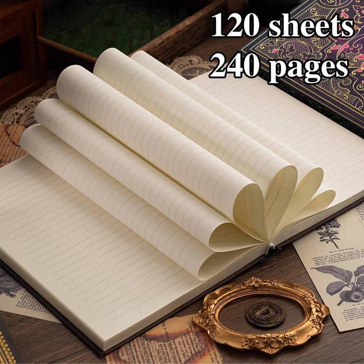 B5，240页复古笔记本 - 加厚硬皮封面，烫金工艺，横线规划本，大学个人规划本，文具，完美礼物，学校办公用品 - B5復古 - 查看 5