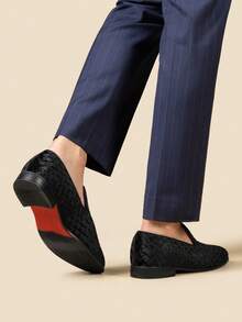 Men's Dress Loafers Velvet Tuxedo Slip-On Shoes Wedding Party Red Bottom For Male - màu đen - Xem 10