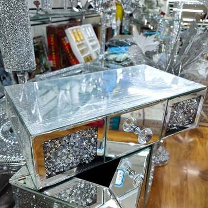 Biznest Crushed Crystal Mirrored Floating Wall- Mounted Shelf With 1 Drawer 15''X8''X4''