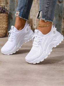 Women'S All-Season Knit Running Sneakers- Ultra-Breathable, Lightweight Low-Tops With Soft Soles For All-Day Comfort - White - View 2