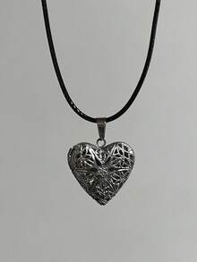 浪漫心形吊坠盒，可打开，银色，时尚独特，相框项链，男女皆宜，情人节、母亲节礼物 - 銀色 - 查看 8