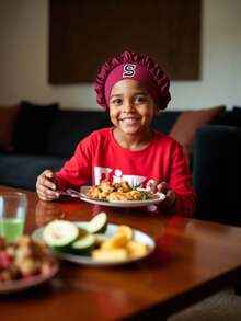 1pc A-Z 26 Letters Sleep Cap, 3-8 Years Old Kids Sleeping Hat, Girls Curly Hair Sleep Cap, Children & Teens Satin Sleep Hat - Burgundy - View 2