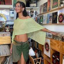 Women Sheer Mesh Poncho Top Crochet Knit Lightweight See Through Shawl Wrap Summer Oversized Loose Shrug Beachwear Swimsuit Bikini Cover Ups - 綠色 - 查看 11