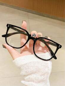 1 Pair Unisex Rivet Square Minimalist Glasses, Suitable For Computer, Gaming, TV, Smartphone, Transparent Lenses, Eye Protection - Multicolor - View 3