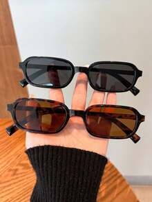 2pcs Casual Rectangular Women Glasses Sets, Minimalist Design For Daily, Beach, Travel - Multicolor - View 2