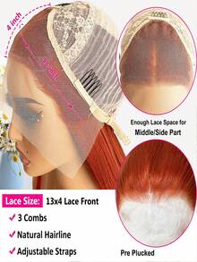 粉色直发合成蕾丝假发，中分直发粉色假发，自然发际线，耐热纤维蕾丝假发，女士角色扮演服饰 - 彩色 - 查看 9