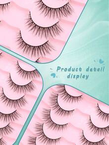 7 Pairs Natural Lashes Wispy Cat Eye Lashes 14mm False Eyelashes Natural Look Strip Lashes Thin Black Band Soft Eyelashes 3D Volume Lashes C Curl Eyelashes - Black - View 7