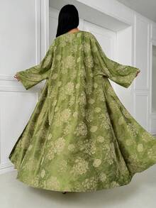 Women's Elegant Floral Print Loose Batwing Arabic Abaya, Autumn - Multicolor - View 2