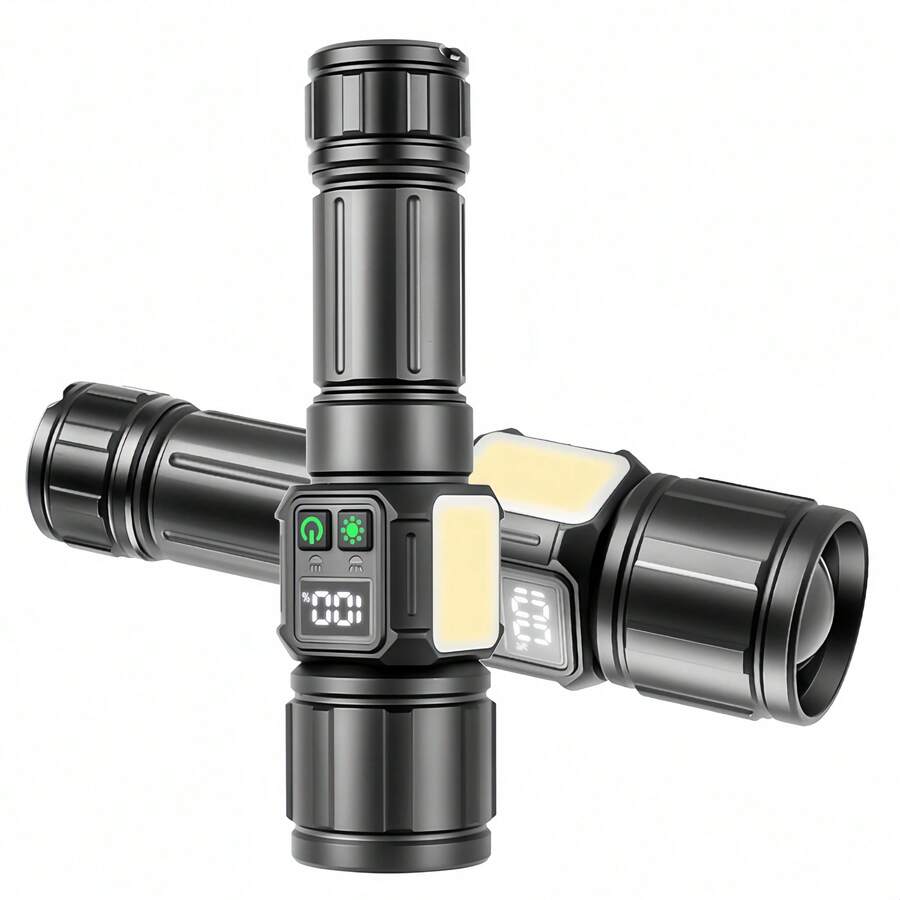 Long Range White Light Flashlight, COB Digital Battery Level Display Magnetic Bright Flashlight, Suitable For Camping, Hiking, Adventure - Multicolor - View 1