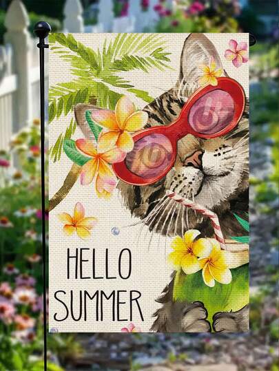 1 قطعة علم حديقة "مرحبا بالصيف"، تصميم ثنائي الوجه بشكل البطيخ، مناسب للديكور الخارجي، مصنوع من خامة كتان متينة، المقاس: 14.17*18.5