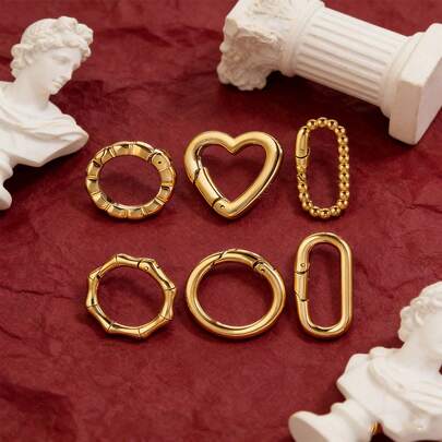 1pc Stainless Steel Bamboo-Patterned, Round, Heart-Shaped, Square Clasps Connecting Clasps Keyrings Necklace & Bracelet DIY Jewelry Making Accessories Suitable For Everyday Wear