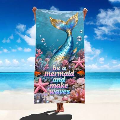 1pc Vibrant Mermaid Tail Pattern Beach Towel, Super Soft Microfiber Extra Large Beach Blanket, Highly Absorbent Bath Towel, Suitable For Travel, Swimming Pool, Diving, Surfing, Yoga, Camping, Available In Multiple Sizes, Beach Accessory