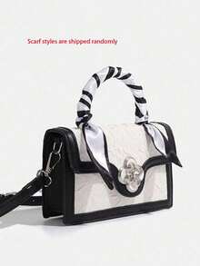 Dedoo Sac mini carré rétro, sac bandoulière multifonction unique pour femmes, sac fourre-tout décontracté pour le travail, meilleur cadeau pour la fête des mères (les styles d'écharpe sont aléatoires) - Noir - Voir 3