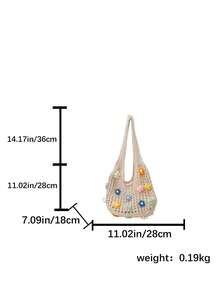 Large Capacity Hollow Vacation Beach Woven Tote Bag, Shoulder Handbag, Crochet Woven Bag - Beige - View 3