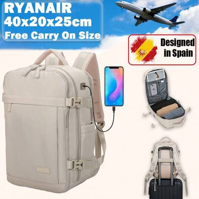 Ryanair handbagage rugzak 40x20x25cm (20L) | Waterbestendige reisrugzak geschikt voor 14" laptop, kabeldoorvoer | Duurzame handbagage | Multifunctioneel | Zwart/Marineblauw/Roze/Beige/Paars