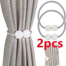 2/4 piezas de abrazaderas magnéticas para cortinas con perlas, sujeciones para cortinas, hebillas de sujeción con bola colgante, accesorios decorativos para cortinas. - Beige - Ver 6