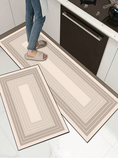 3.5mm Thick Soft Rubber Kitchen Mat, Modern Geometric Non-Slip Absorbent Kitchen Rug, Customizable Size, Fabric Surface, Foam Middle Layer, Rubber Bottom, Suitable For Kitchen, Bathroom, Laundry Room, Entryway, Living Room And More