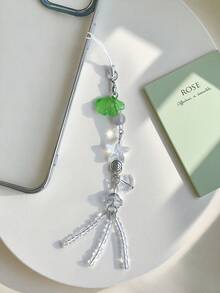 Șnur de telefon minimalist cu elemente multiple, 1 buc, cu frunză de Ginkgo argintie, cu ciucure transparent din cristal verde, breloc, cadou potrivit pentru mamă, familie, prieteni, ziua de naștere, vacanță, primăvară, aniversare - Verde - Vizualizare 5