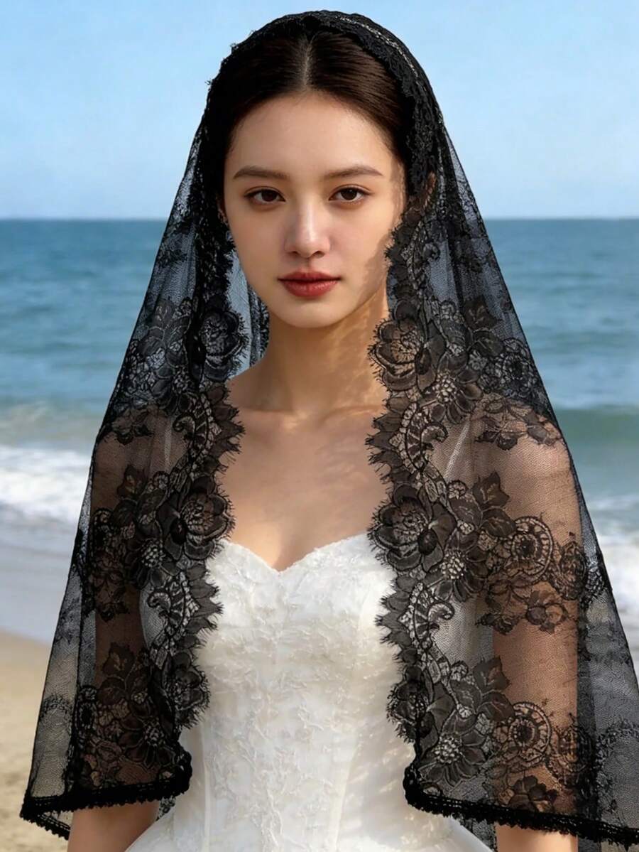 1pc Women's Lace Rectangular Headscarf/Hood, Suitable For Weddings, Banquets, Parties Or Photography. Hand Wash Or Dry Clean, Elegant And Graceful.,Summer,Beach - Multicolor - View 1