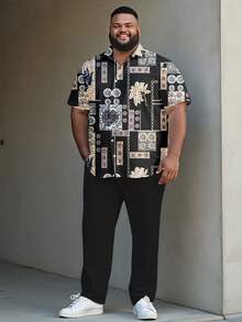 Plus-Size Men's Clothing, Summer Plus-Size Men's Suits, Casual Plus-Size Men's Shirt Suits - 彩色 - 查看 4