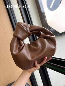 时尚简约褶皱云朵手提包，多功能单肩/腋下包，全新设计 - 咖啡棕 - 查看 2