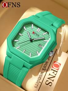 SANDA. Đồng hồ đeo tay OFNS Student Casual Quartz, mặt số chữ số Ả Rập, dạ quang, lịch, chống nước, dây đeo silicon, đồng hồ thời trang dành cho nam và nữ. - Một kích thước - Xem 17