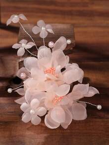 1 pieza Accesorio de tocado para vestido de novia, clip de pelo con flor de chifón blanco hecho a mano y encaje, accesorio para fotografía de estudio - 89921 Naranja - Ver 5