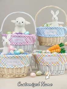 Easter Flowers Personalized Easter Basket With Folding Handle, For Girls, Girl's Easter Basket, Easter Bunny, Easter Gifts, Holiday Gift,Rainbow Pattern Personalized Easter Basket With Folding Handle, Personalized Easter Basket, Kids Basket, Wicker Easter Basket - Multicolor - View 2