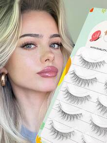 5 Pairs Transparent Stem Natural Long & Slim Crossing False Eyelashes - Black - View 3