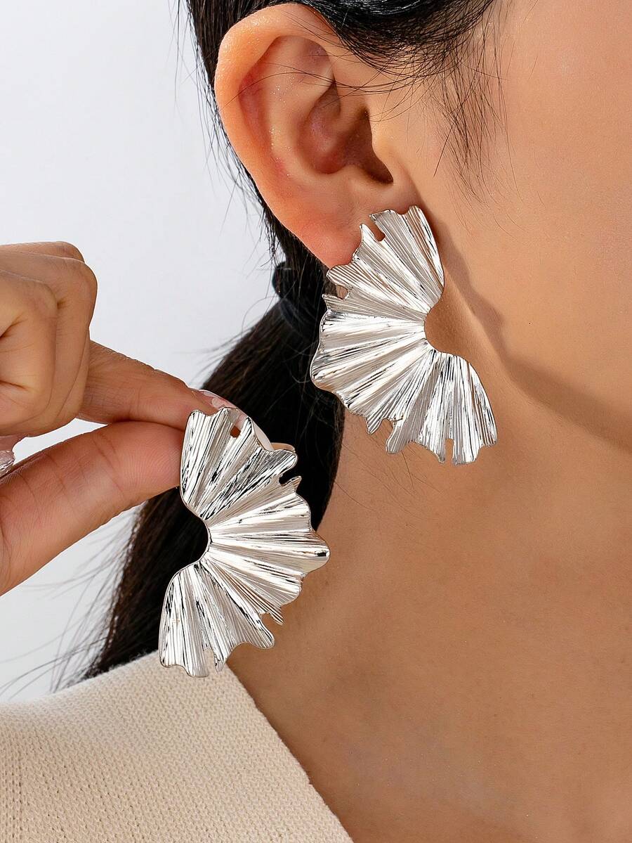 1对女士时尚耳环，优雅铅笔屑造型耳环，适合日常和上学佩戴 - 銀色 - 查看 1