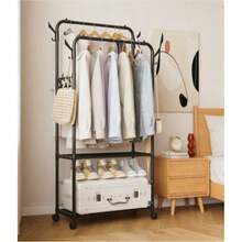 Perchero doble, colgador multiusos resistente con ruedas y ganchos laterales, fácil de montar, apto para uso doméstico, en oficinas y dormitorios. - A - Ver 3