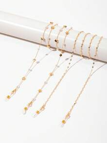 2件套 时尚星星和仿珍珠眼镜链，女士金属眼镜链，时尚眼镜挂绳，女士眼镜链，也可作口罩挂绳使用 - 金色 - 查看 5