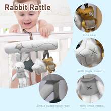 Nuevo colgante para cuna de bebé, sonajero de conejo, asiento de , juguete de peluche, compañero de sueño multifuncional para bebé, regalo de decoración colgante T08H - Blanco - Ver 6