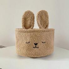 Coffee-Colored Fabric Cartoon Rabbit Plush Storage Basket, Embroidered Design, Can Store Snacks, Toys And Cosmetics, Suitable For Bedroom, Desktop And Car Interior - Multicolor - View 4