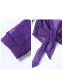 女士亮面长袖透明前系带开衫，派对轻薄短款披肩 - 彩色 - 查看 3