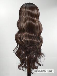 Long Gradient Brown Middle Part Wavy Wig For Women 13X4X1 T-Part Lace Wig Synthetic Lace Front Wig Heat Resistant Fiber Body Wave Glueless Wigs Natural Hairline Pre Plucked Daily Party Use Wigs 26 Inch Upgrade Your Look/Confidence Boost/Perfect Gift - Brown Ombre - View 6