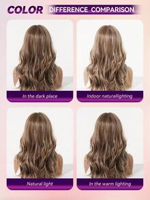 20 Inch Loose Wave Wig With Bangs, Ash Brown Blonde Highlight Synthetic Wig With Adjustable Strap Perfect Women Daily Party Use - Brown - View 8