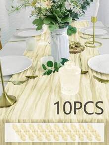 10pcs Nude Color Sheer Table Runners, 20x120 Inch Sheer Fabric Table Flags, 10ft Nude Color Table Runners For Wedding Birthday Party Baby Shower Dining Table Decor - Beige - View 21
