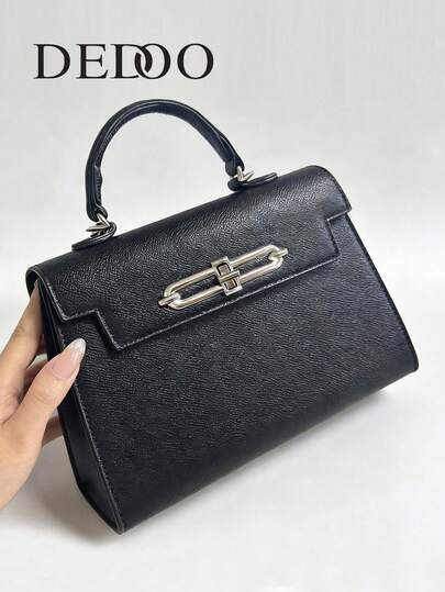 Dedoo Minimalist And Light Luxury Kelly-Style Handbag With A Textured Matte Flip Cover And Metal Twist Lock Design, Suitable For Commuting Or Formal Occasions. It's A Versatile Bag For Work And Shopping, And Can Be Carried On One Shoulder Or Crossbody.
