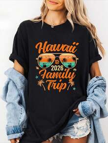 100% Pure Cotton Family Trip 2026 Vacation Family Travel Funny Printed T-Shirt For Women,Comfortable Cozy Summer Styles, Suitable For Womens' Daily Casual Wear - Black - View 6