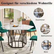 Dining Table And Chair Set (5-Piece Set), Modern Hexagonal Marble Dining Table + 4 Dining Chairs In Green Velvet To Create A Warm And Modern Restaurant - Dark Green - View 8