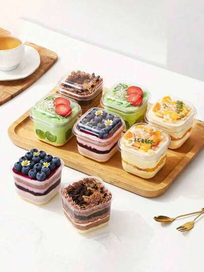 10/20pcs Tiramisu & Mousse Cake Box, Pp Disposable Dessert Packaging Container For Baking School Supplies Food Bag Food Box Suitable For Candy Chocolate Cookies Etc.