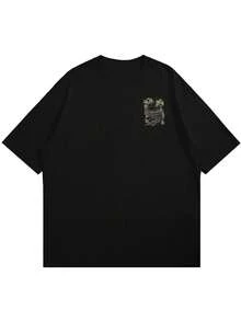 Coastal Men's Vacation Style Island Element Printed Short Sleeve T-Shirt, Suitable For Summer Wear, Comfortable & Breathable, Leading Fashion - Black - View 8