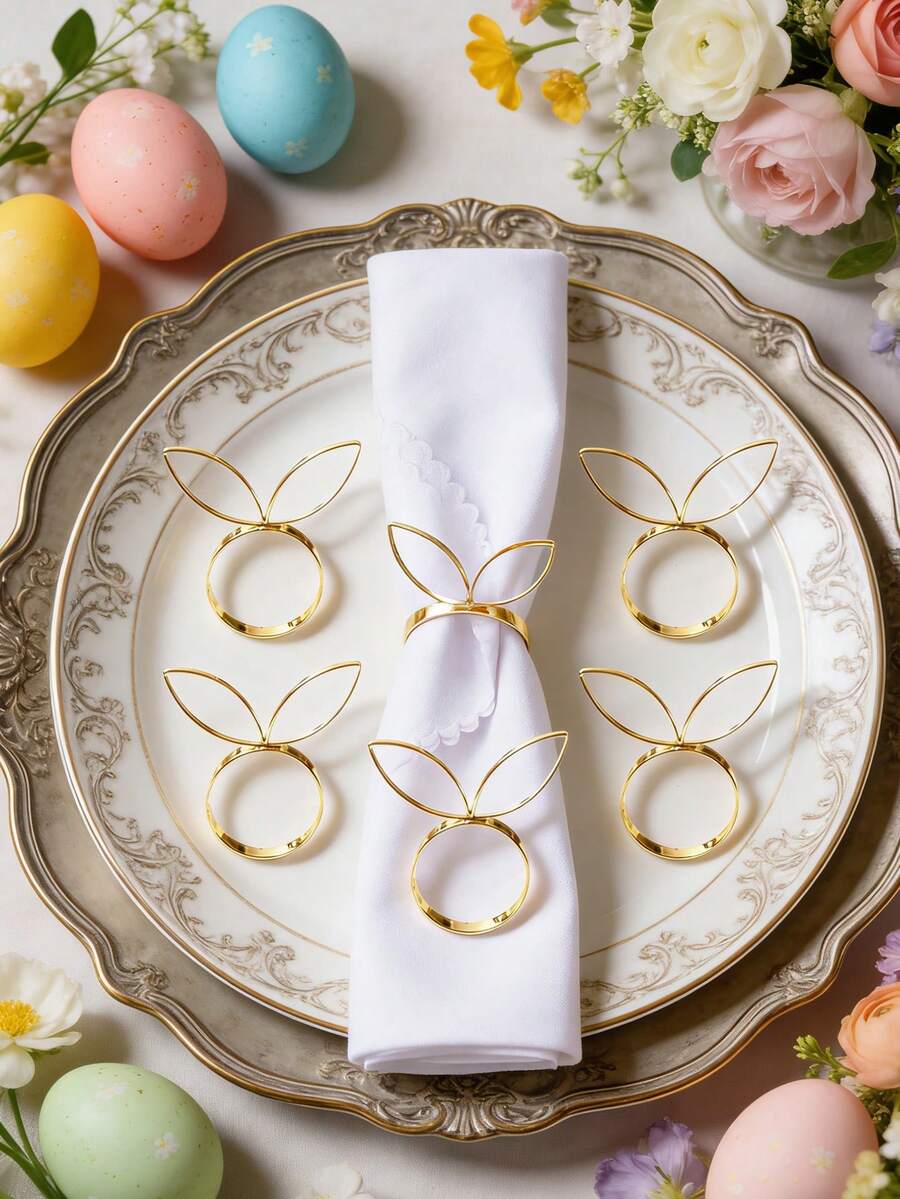 4-12pcs/Set Bunny Ear Napkin Rings, Easter Themed Decorative Napkin Rings, Creative Napkin Holders - Multicolor - View 1